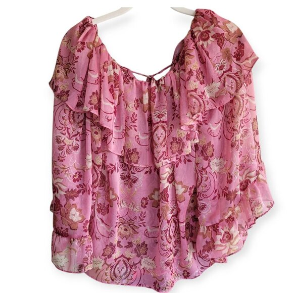 Misa Los Angeles Soraya Pink Floral Ruffle Halter Cold Shoulder Blouse - Picture 7 of 15